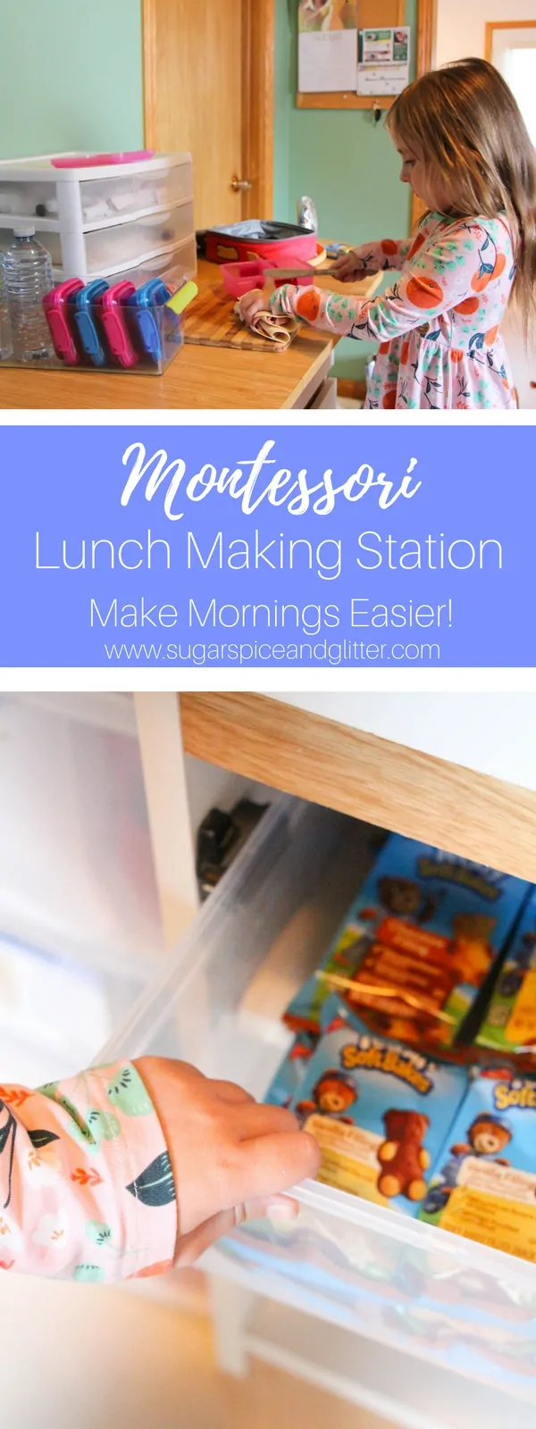Back to School Montessori Lunch Station for stress-free mornings of independence. An easy way to encourage kids to make their own lunch