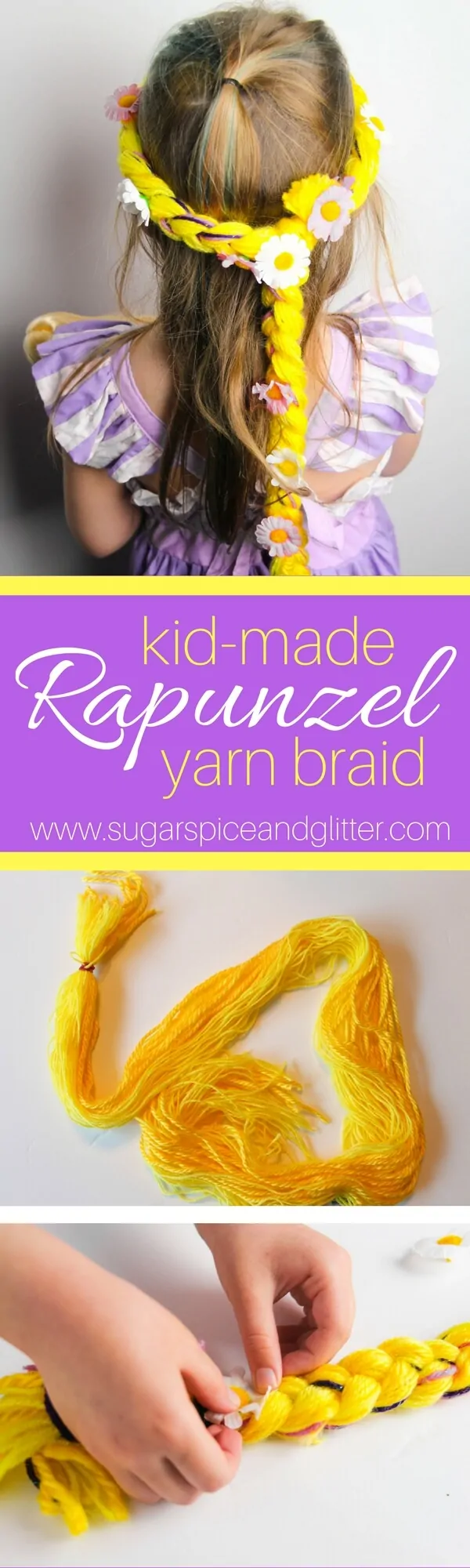 An easy Disney-inspired craft for kids, this Rapunzel yarn braid can be made with just about any color of leftover yarn - white for Elsa, red for Ariel, brown for Belle. A great movie night craft or homemade costume idea