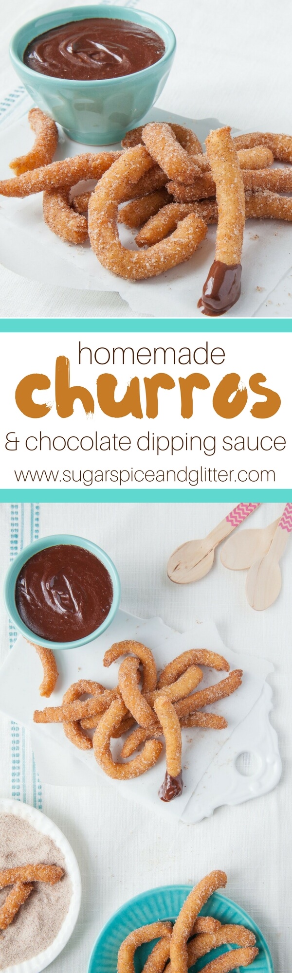 Homemade Churros with Chocolate Dipping Sauce, the perfect DIY carnival or fair food for a summer party