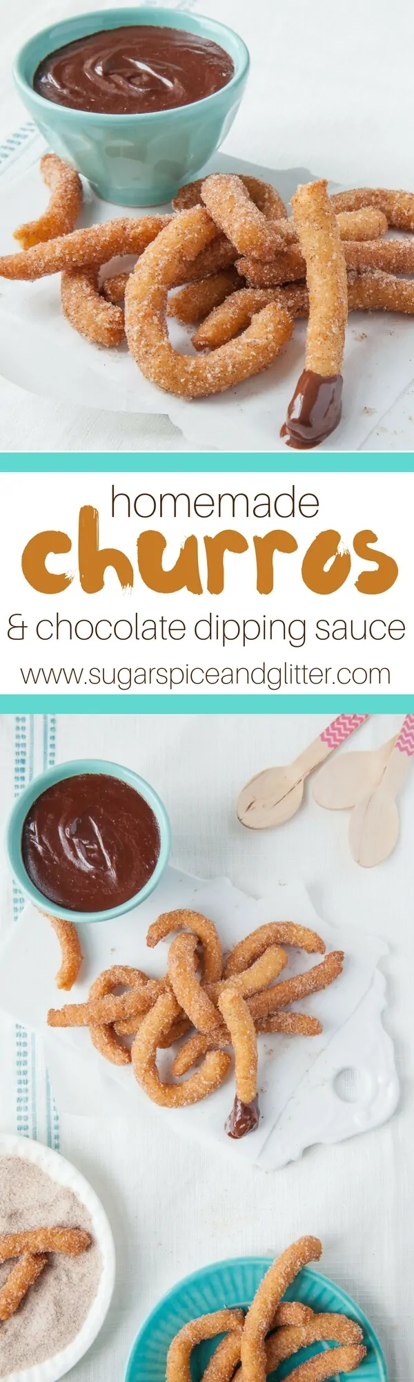 Homemade Churros with Chocolate Dipping Sauce, the perfect DIY carnival or fair food for a summer party