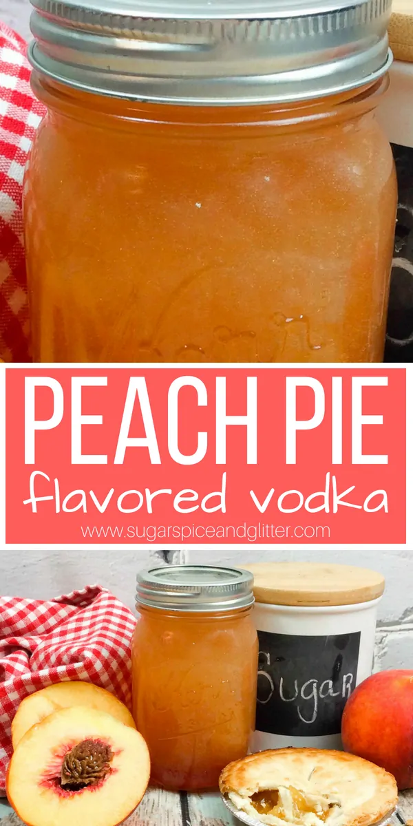 Peach Pie Moonshine - have you tried the new homemade moonshine trend? This flavored vodka recipe tastes just like peach pie and is perfect for summer sipping