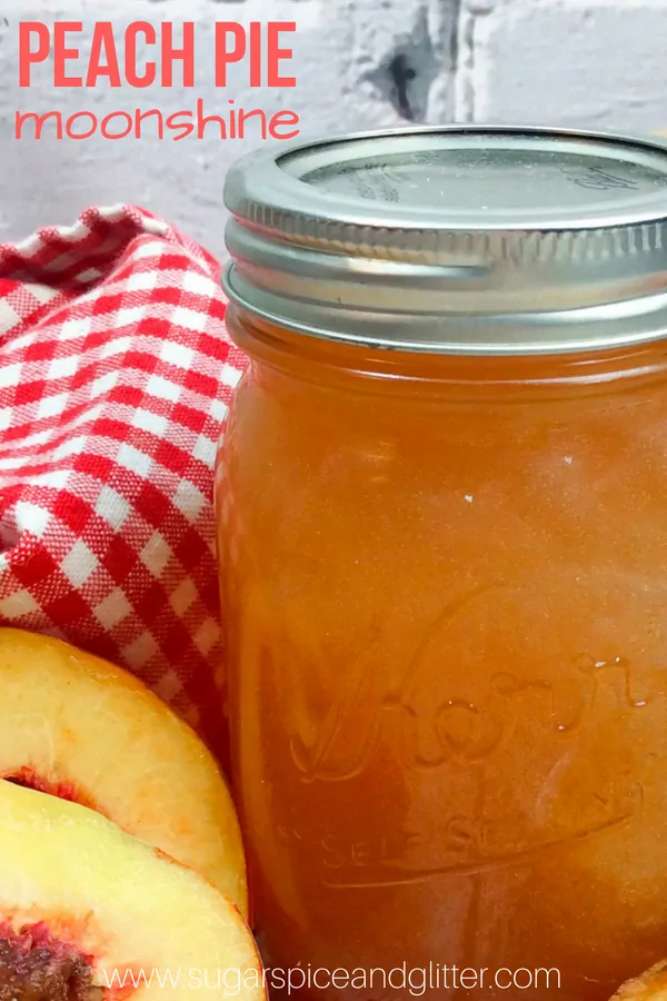 Peach Pie Moonshine, a delicious homemade vodka recipe perfect for summer cocktails.