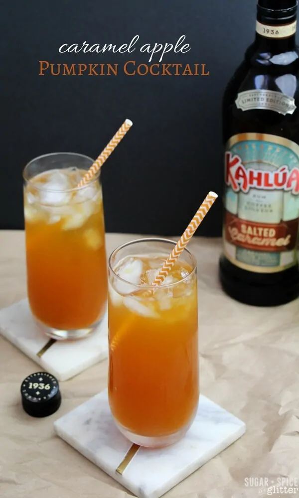 A juicy and sweet Caramel Apple Pumpkin Cocktail using real pumpkin and apple cider for a vibrant, fall flavor in a thirst-quenching fall cocktail