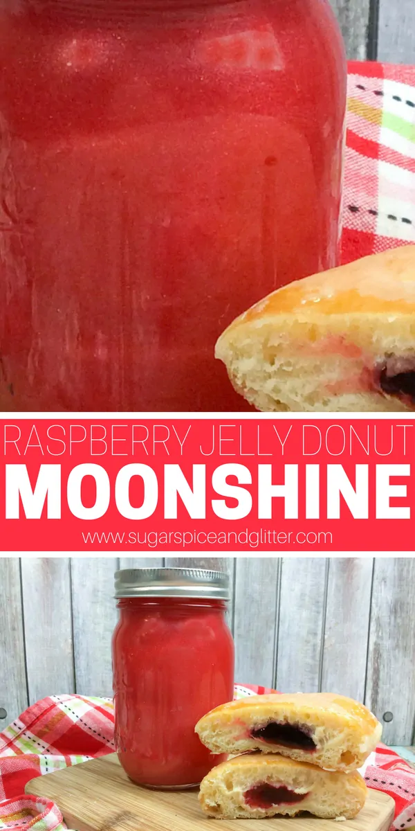 This Homemade Raspberry Vodka tastes just like a Jelly Donut! A fun twist on the homemade moonshine trend, with lots of edible glitter, perfect for bachelorette parties