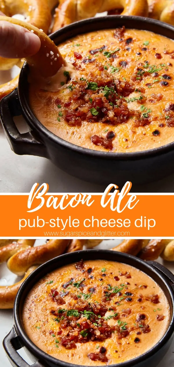 A fun twist on Welsh Rarebit (like our Welsh Rarebit Mac & Cheese), this Bacon Ale Cheese Dip is perfect for parties or game nights! Pub food you can make at home