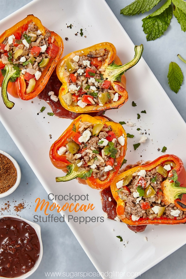 Easy and Healthy Crockpot Beef Stuffed Peppers with a delicious combination of Moroccan ingredients and seasoning