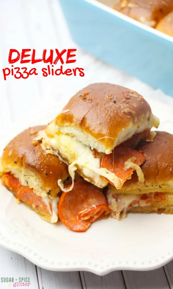 Deluxe Pizza Sliders, a delicious cheesy slider recipe - the perfect party food for kids