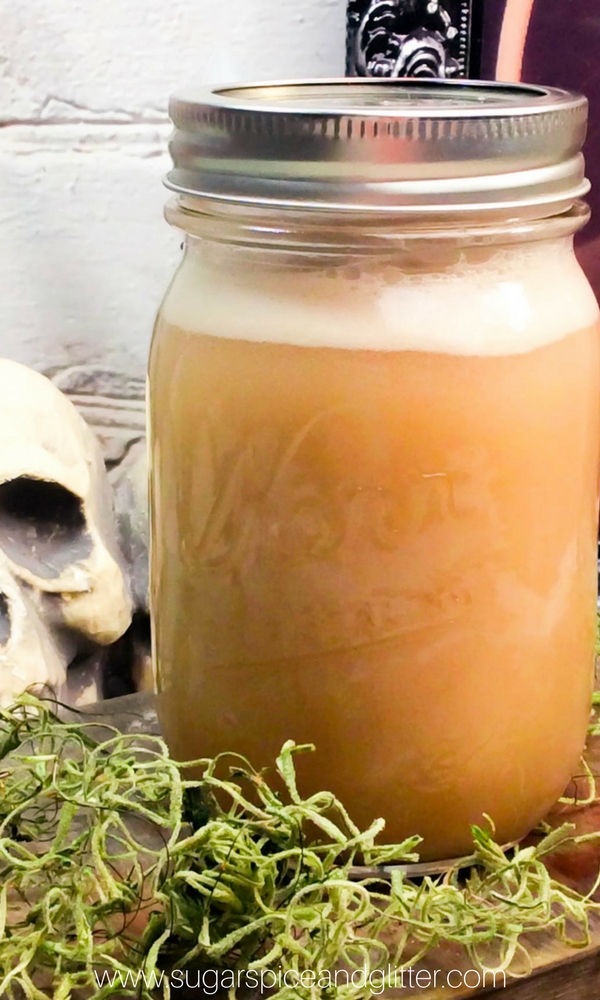 How to make Sparkly Moonshine at home. A DIY Alcoholic Butterbeer recipe that makes the perfect gift for a Harry Potter fan