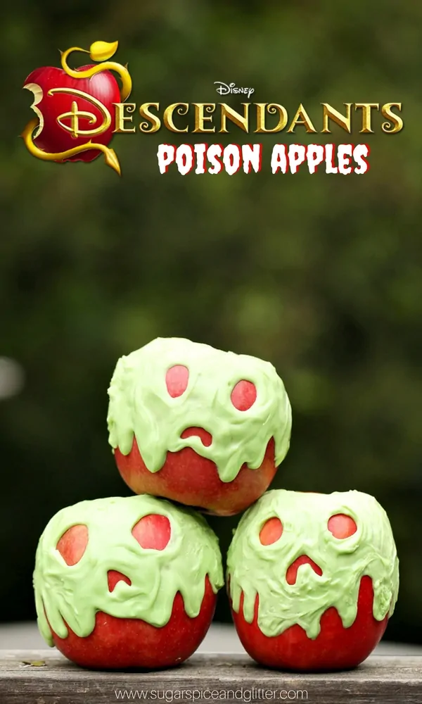 Disney Descendants-inspired Poison Apples are a fun Disney Candy Apple you can make at home. (Also great for a Snow White theme!)