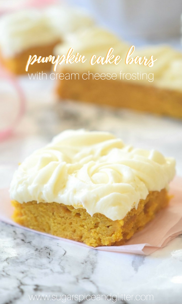 Pumpkin Bar with Cream Cheese Frosting - a soft and dense pumpkin slab cake with melt in your mouth cream cheese frosting