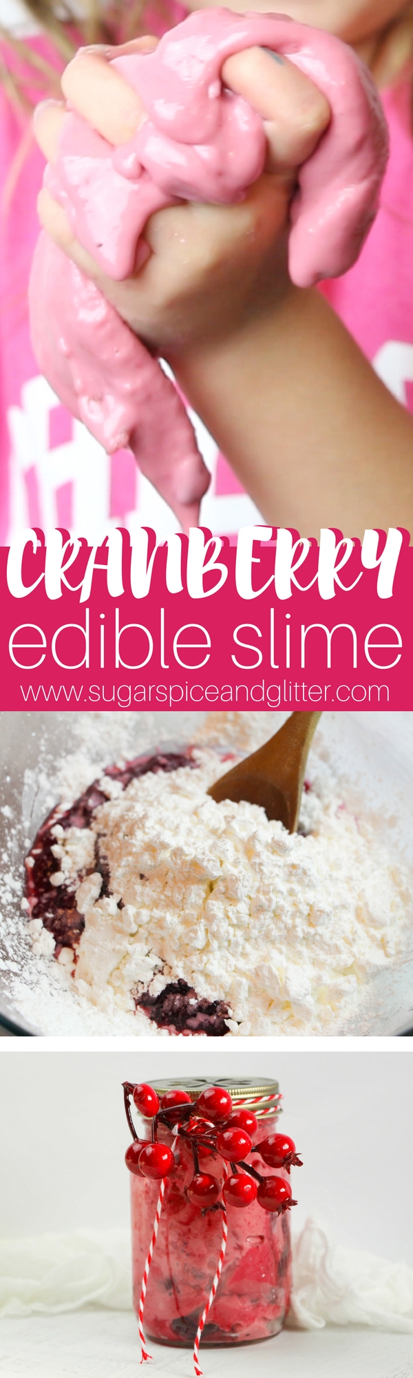 An easy edible slime recipe that your kids will love! A Christmas cranberry slime with just two ingredients, this safe slime is great for all ages