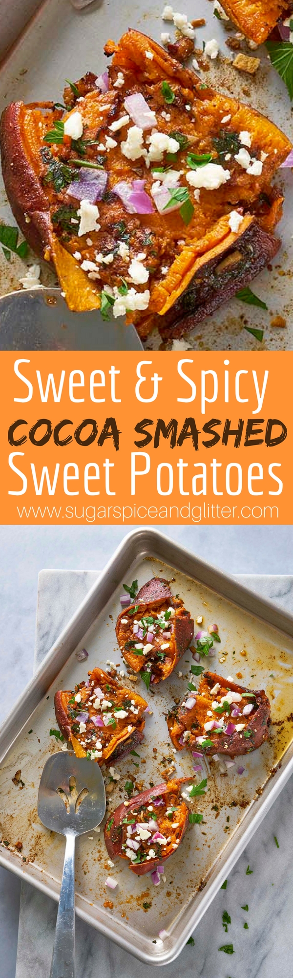 This Sweet and Spicy Smashed Sweet Potato Recipe has an unexpected flavor in the mix- chocolate! A savoury chocolate recipe inspired by the Chocolate Emporium at Universal Studios Florida