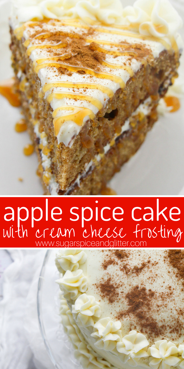 Apple Spice Layer Cake with Cream Cheese Frosting, a delicious fall dessert that will impress your guests and is super easy to make and decorate #apple #cake #falldessert