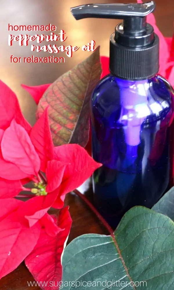 This DIY Massage oil is an easy homemade gift with peppermint essential oil perfect for relaxing tight muscles