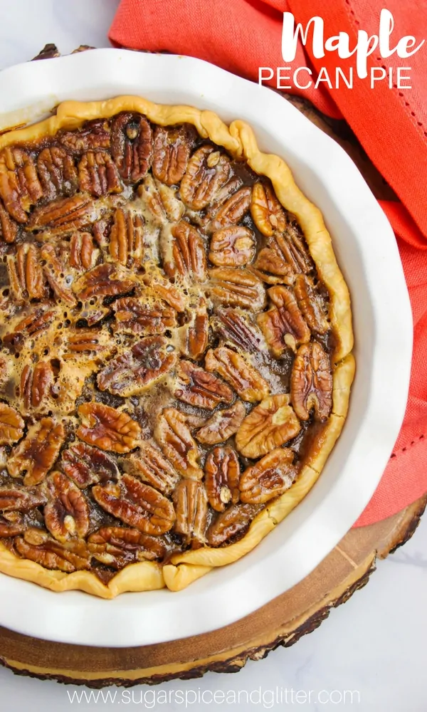 Buttery, flakey crust with a rich sugar-custard filling and perfectly caramelized pecans. The pecan pie filling is made with no corn syrup