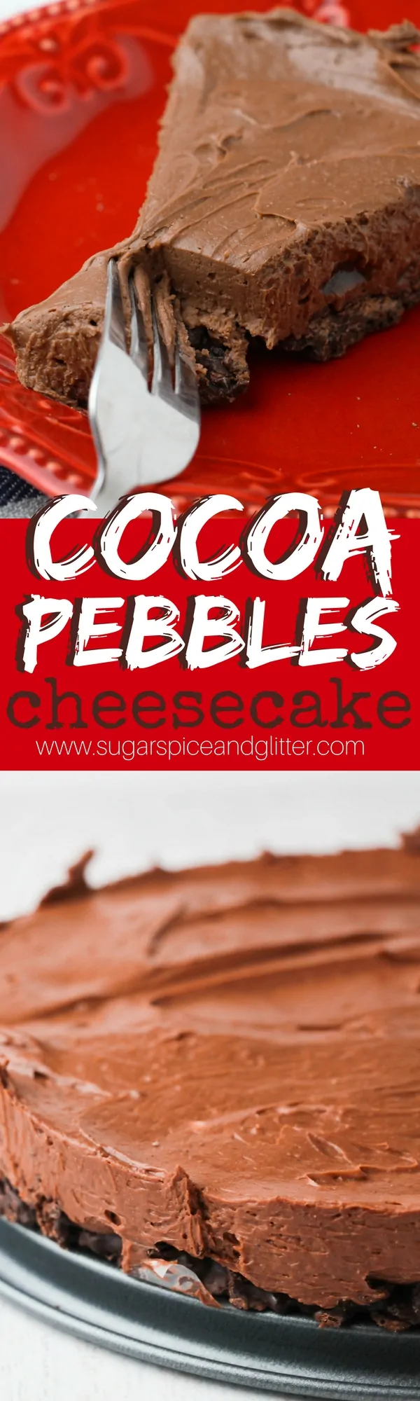 Triple chocolate cocoa pebbles cheesecake recipe - a no-bake chocolate cheesecake with a double chocolate crunch base