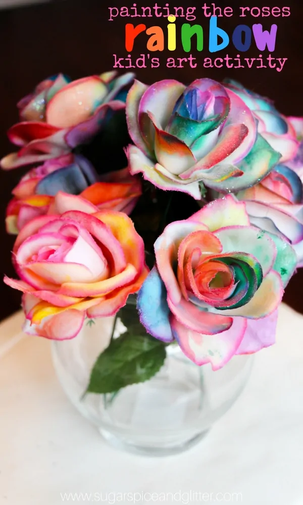 Painting Rainbow Roses, a fun Disney craft or a Valentine's Day centrepiece kids can make