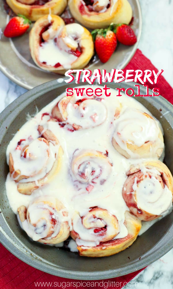 Delicious strawberry sweet rolls for a fun summer brunch recipe using fresh strawberries - or strawberry jam if you prefer