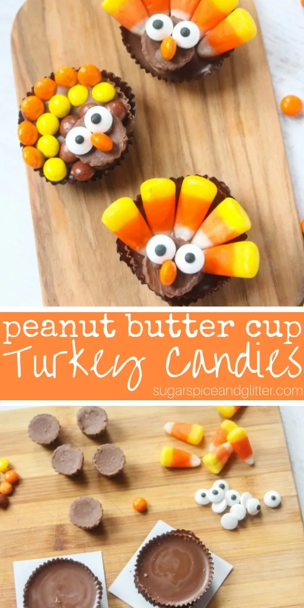 A fun thanksgiving dessert for kids, these Peanut Butter Cup Turkey Candies are super simple to make and can be used on their own or as thanksgiving cupcake decorations