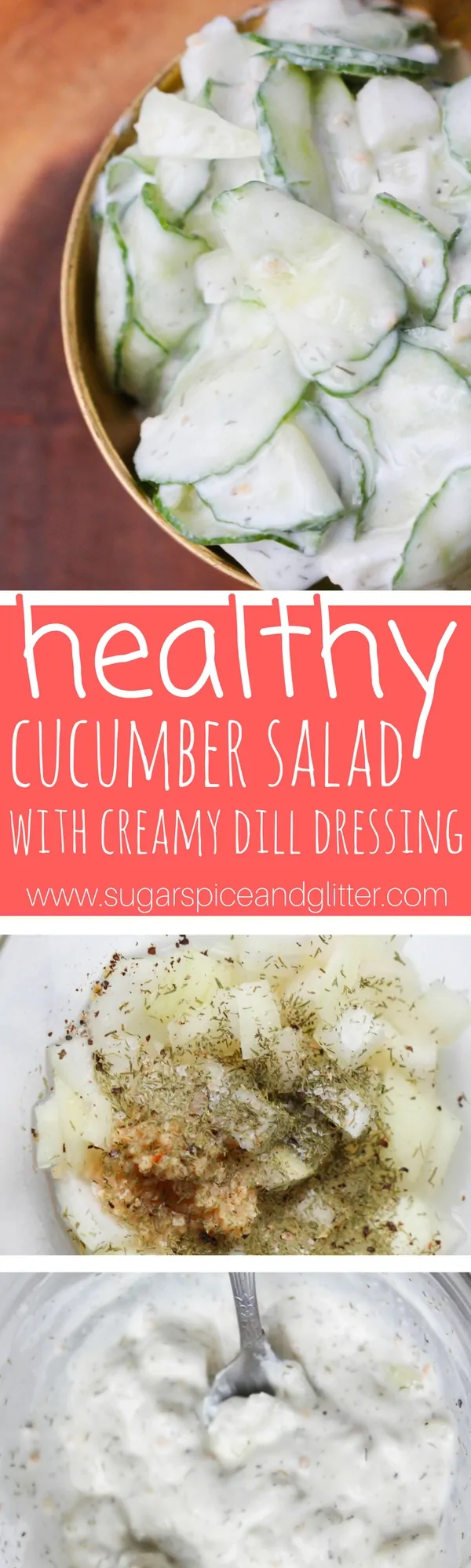 A creamy, tangy and refreshing cucumber salad recipe - this vegetable side dish is ready in less than 5 minutes and makes a great last-minute addition to a BBQ or busy weeknight meal.