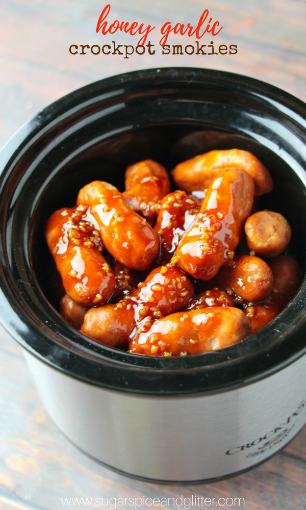 A delicious smoked sausage recipe made in the crockpot - Crockpot Honey Garlic Smokies are sweet and smoky, with just the right touch of salty to bring out that delicious flavor