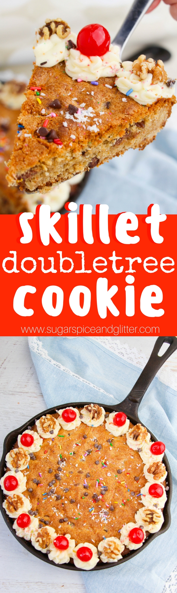 The BEST ever GIANT chocolate chip cookie recipe. A skillet dessert that is super simple to whip up and makes a big impression. Top with sundae-style toppings for the ultimate birthday cookie, perhaps for someone who doesn't like cake!