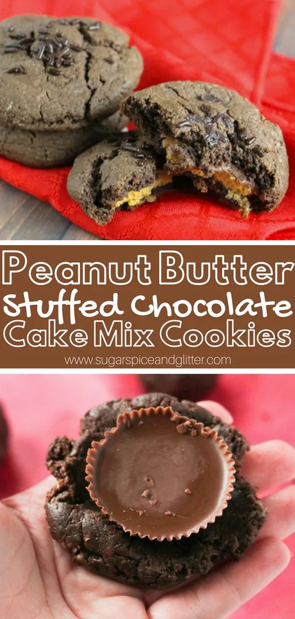 Peanut Butter Chocolate Cookies - super soft and fluffy chocolate cookies stuffed with Reese's Peanut Butter Cups