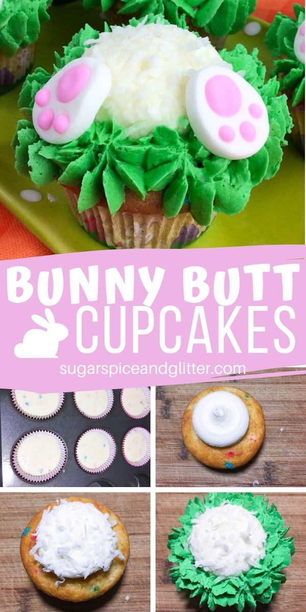 A super simple tutorial for how to make these super cute Bunny Butt cupcakes! A cute Easter cupcake recipe kids will love