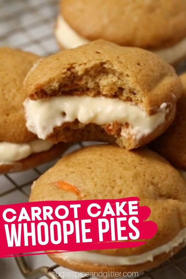 Carrot Cake Whoopie Pies make a fun addition to your Easter dessert menu, or a fun option for a Disney movie night. A copycat Disney recipe for the famous Hollywood Studios snack