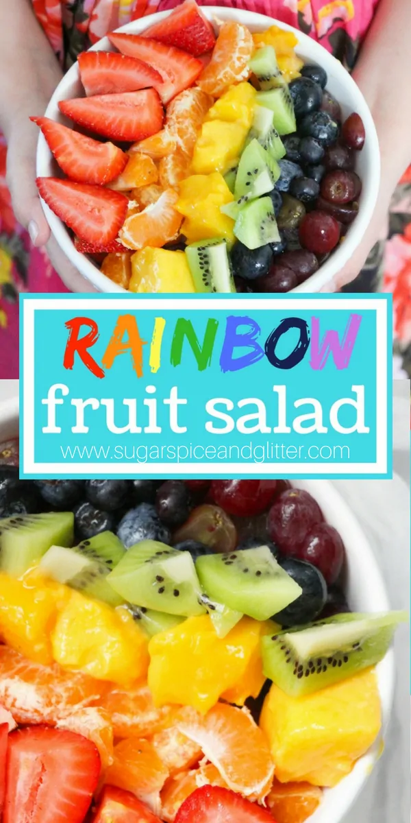 Rainbow Fruit Salad - a delicious smoothie bowl topping or fun party food that won't give kids a sugar high!