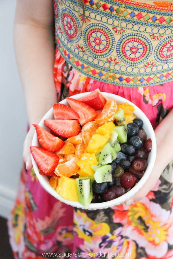 Kids will be so excited to eat their fruit when it looks like a beautiful rainbow - especially if they make this recipe themselves! Tips on how to make a pretty fruit salad for kids