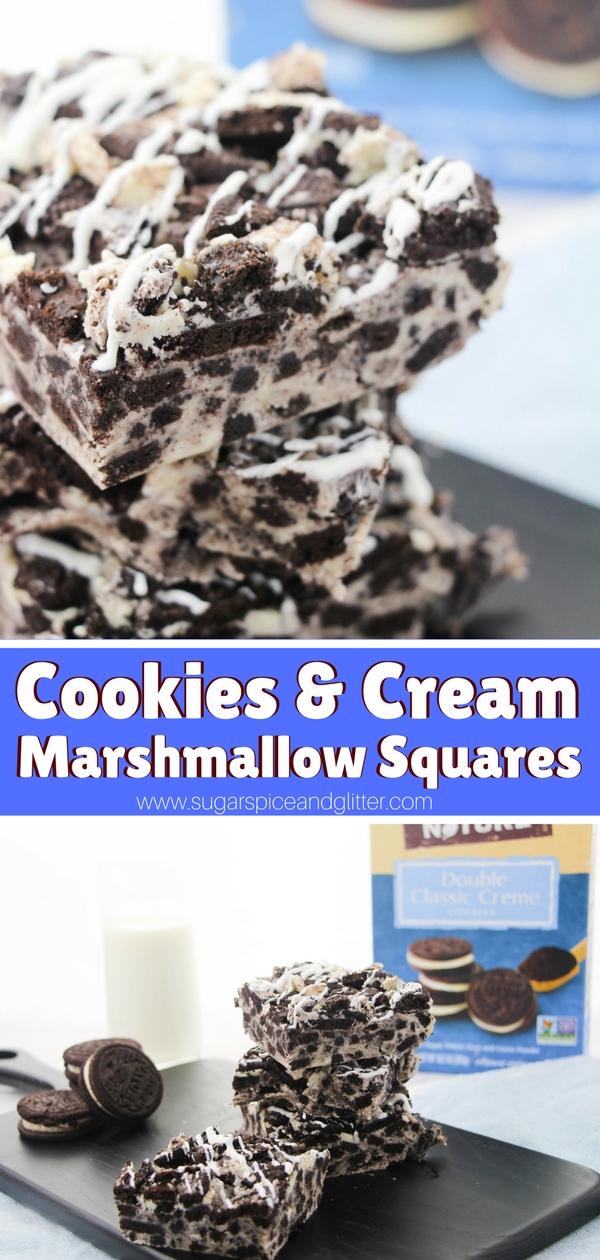 No bake Cookies and Cream Marshmallow Squares - the perfect combination of chocolate and marshmallow, crunchy and chewy - an instant classic!