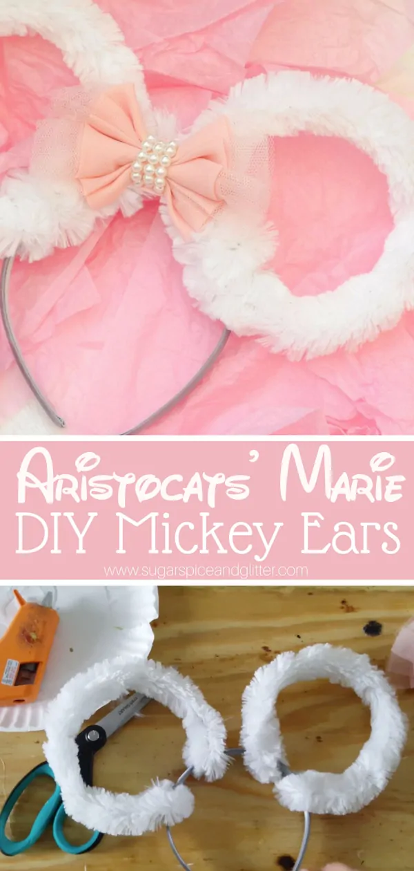 Custom DIY Disney Mickey Ears inspired by Aristocat's Marie, a fun Disney craft before you head to Disneyworld