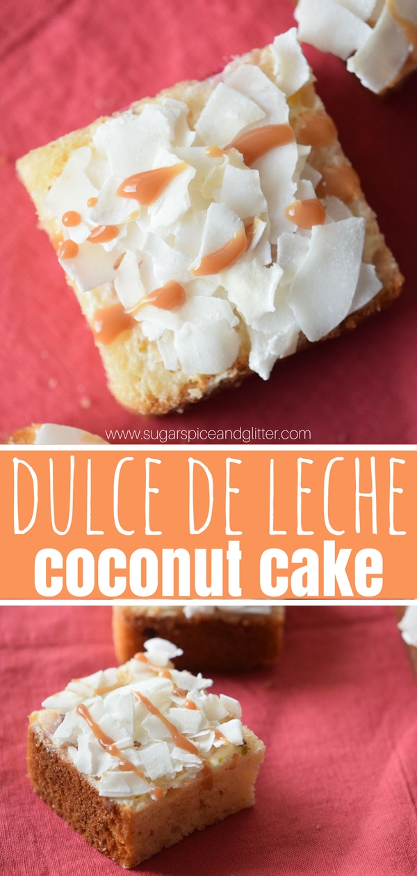 Dulce de leche coconut cake inspired by Momofuku Milk Bar. This caramel coconut cake is perfect for a low-key weeknight dessert