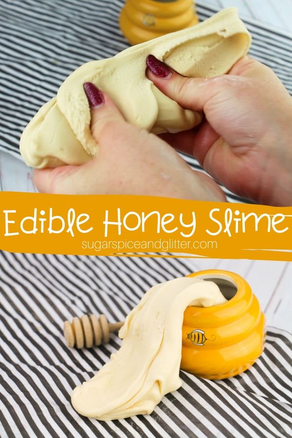 A super stretchy edible slime make with just 3 ingredients! This honey slime is perfect for using up that last little bit of honey in the jar and would be great for a family movie night