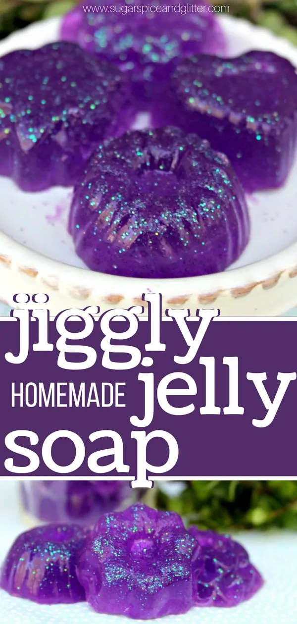 Fun, jiggly homemade jelly soap made with gelatin - no melt and pour soap base here! A fun homemade soap kids can make, perfect for party favors or non-food class gifts