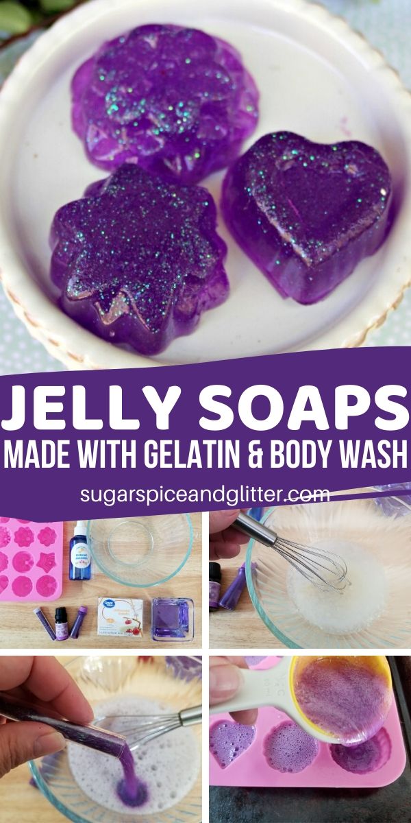 Fun, jiggly homemade jelly soap made with gelatin - no melt and pour soap base here! A fun homemade soap kids can make, perfect for party favors or non-food class gifts