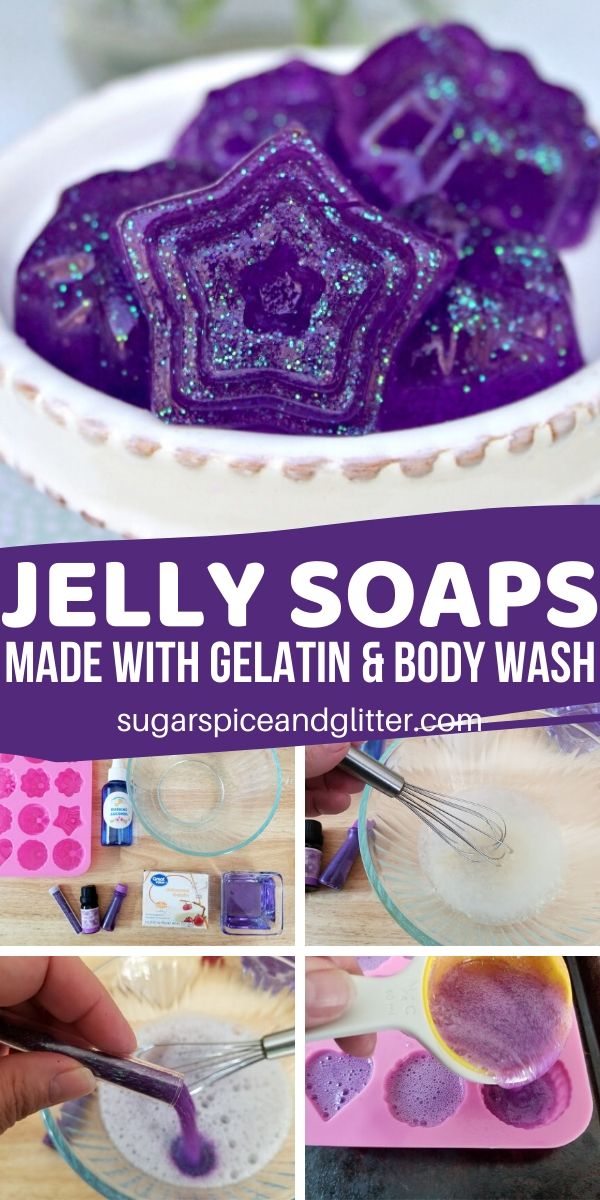 How to make jiggly jelly soaps at home using ingredients you already have! These squishy soaps are perfect for getting kids excited about bath time and make a great homemade gift