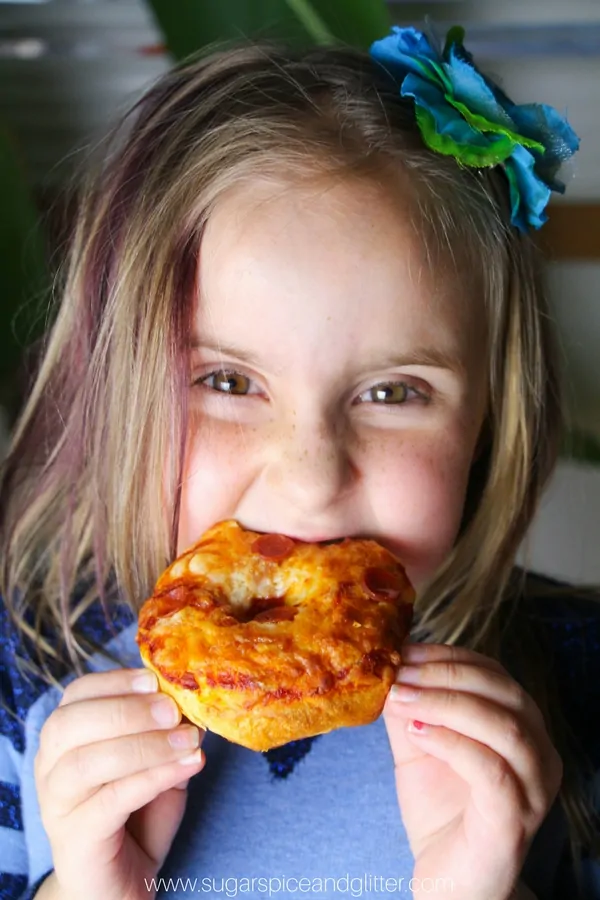 Kids love this simple pizza donut recipe - perfect for movie nights