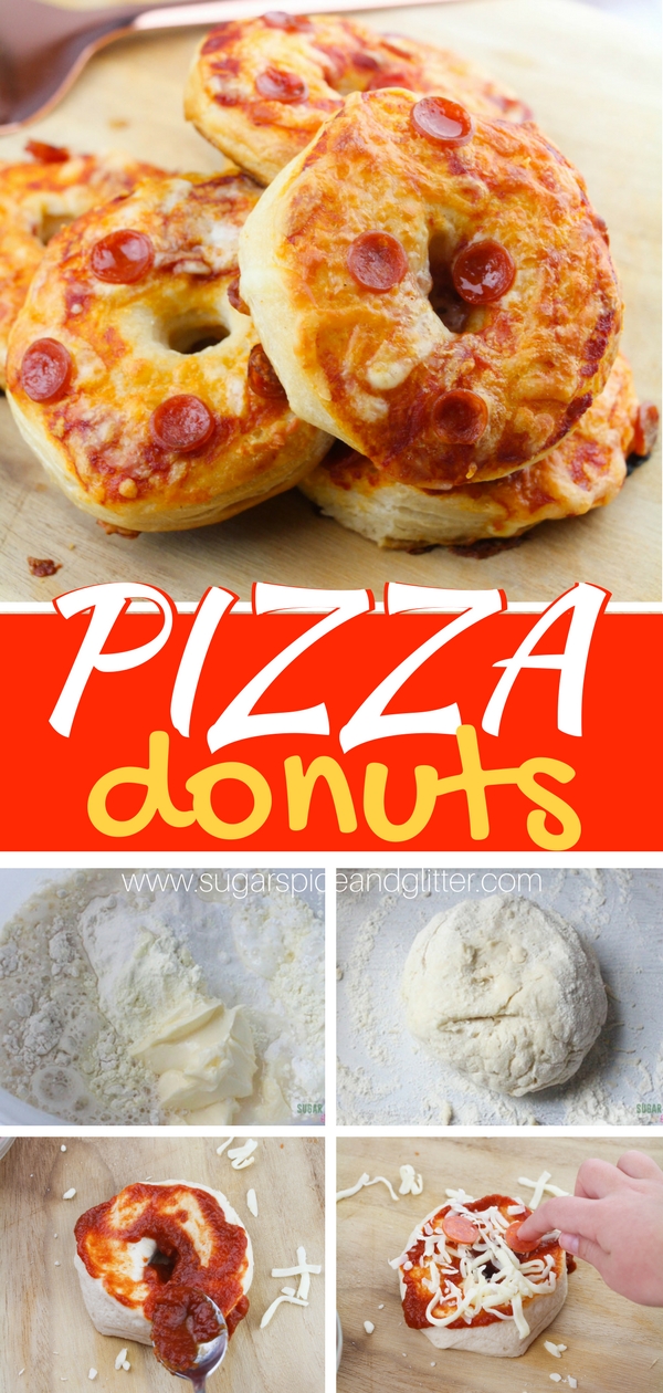 Pizza donuts are such a fun homemade pizza idea - use our biscuit dough recipe or pre-made biscuits for a simple party recipe or a fun way to shake things up on family pizza night