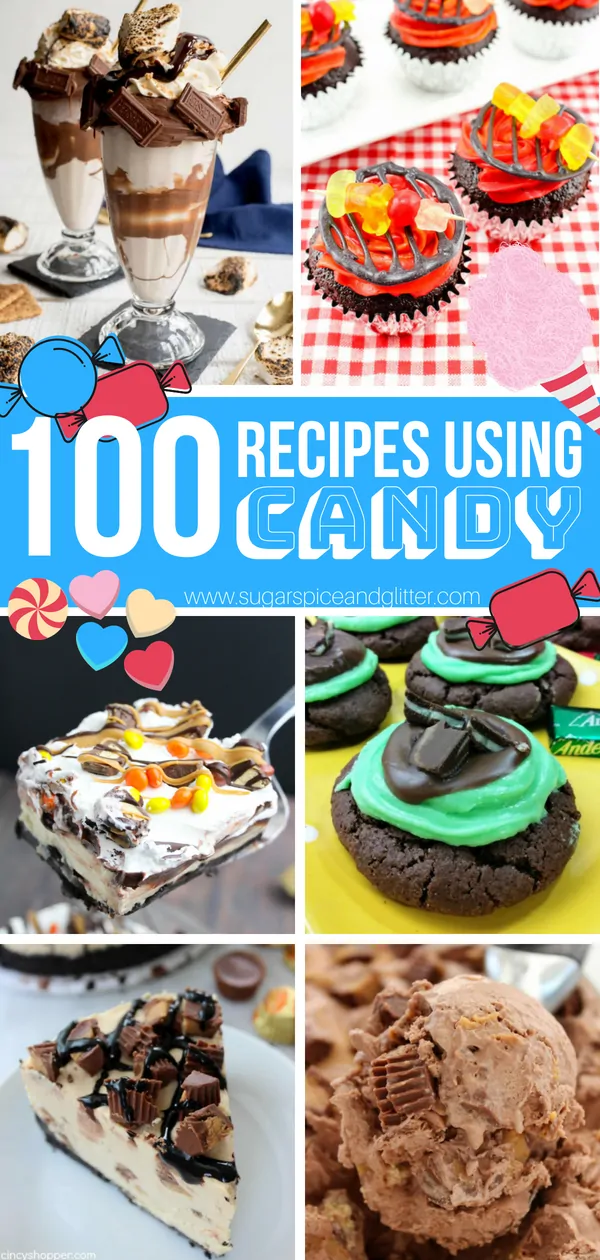 100 Recipes Made Using Leftover Candy - everything from No-Bake Recipes, Candy Ice Creams, Candy Bar Cupcakes, and more!