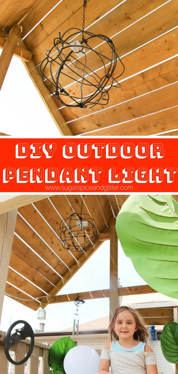 DIY Outdoor Pendant Light using everyday garden materials and fairy lights - check out how to make this DIY Pendant Light for your patio or treehouse