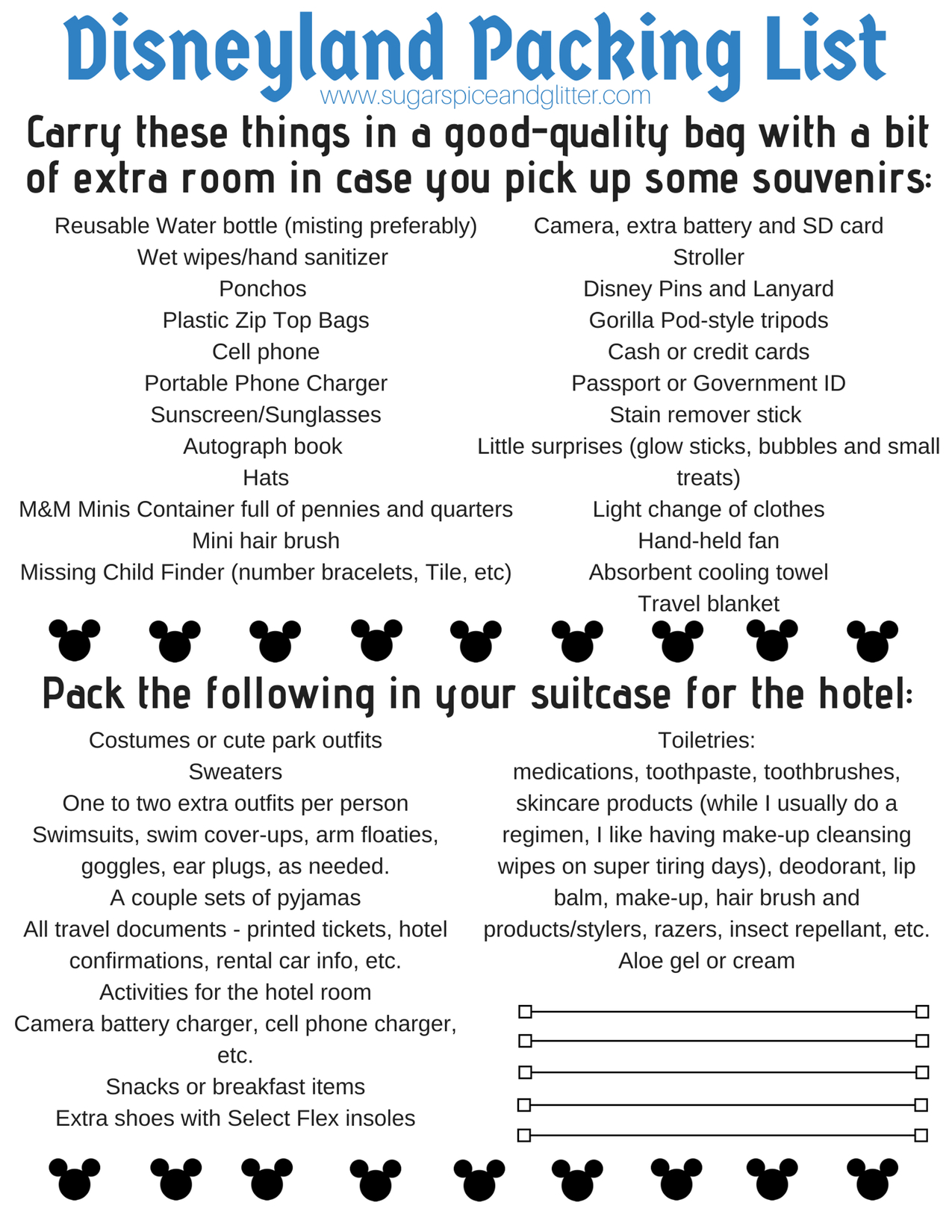 Grab our printable Disneyland packing list for your future Disney vacation planning. 37 must-pack items to avoid overpacking or being underprepared
