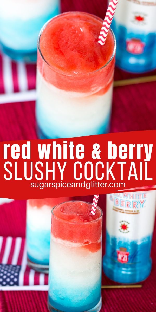 A delicious slushy cocktail recipe for Smirnoff's Red White and Berry Blast vodka made with fresh strawberries, lemonade and blue curacao. Perfect for Memorial Day or 4th of July parties!
