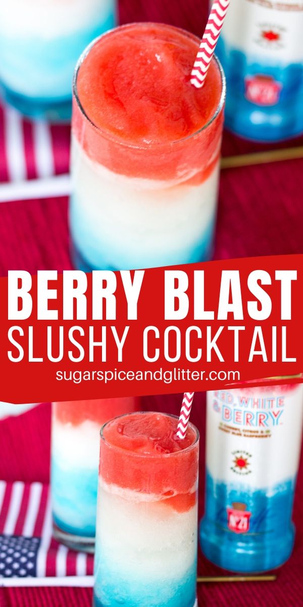 A fun 4th of July drink, this patriotic recipe for Red White and Blue Berry Slushy Cocktails is the perfect recipe for your 4th of July party or BBQ