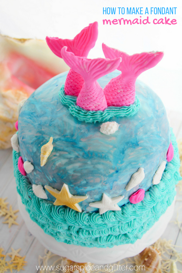 A fun and easy DIY mermaid birthday party cake using a mixture of fondant and buttercream icing. This cake is easy enough for beginners but looks professional