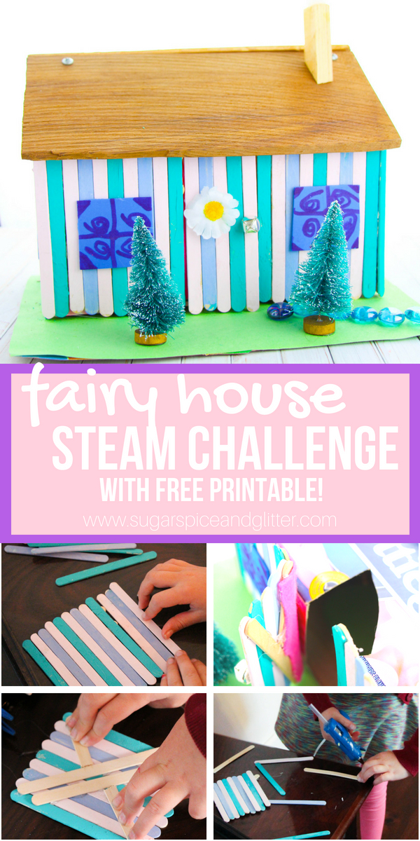 A fun STEAM project for fairy loving kids, this popsicle stick fairy house is a fun engineering challenge for kids and comes with a free STEAM printable to plan your popsicle stick project