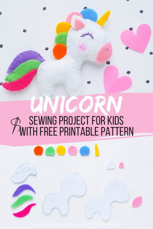 How to make a felt unicorn, a simple sewing craft for kids with a free printable pattern. Get your kids excited about sewing with this easy first sewing project