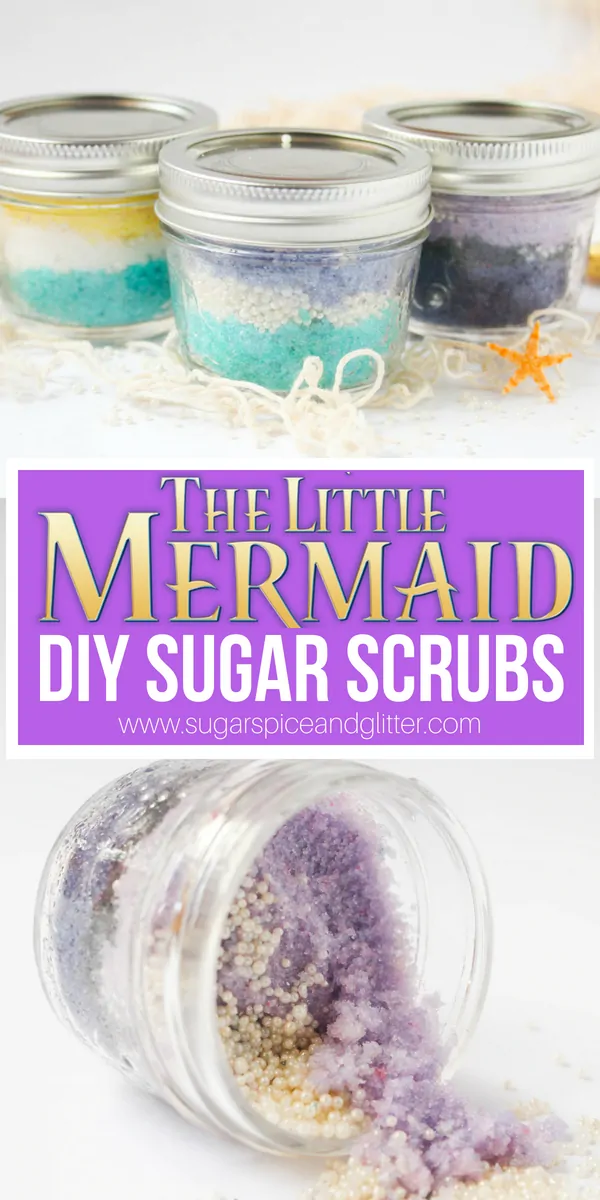 A fun Disney-inspired DIY for the Bath, these Little Mermaid Sugar Scrubs are a great gift for the Little Mermaid fan in your life!