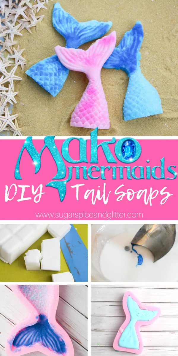 A cute DIY Mermaid Gift, these Mako Mermaid Tail Soaps are a fun and easy idea for mermaid party favors or a cute addition to a little mermaid's bath routine!